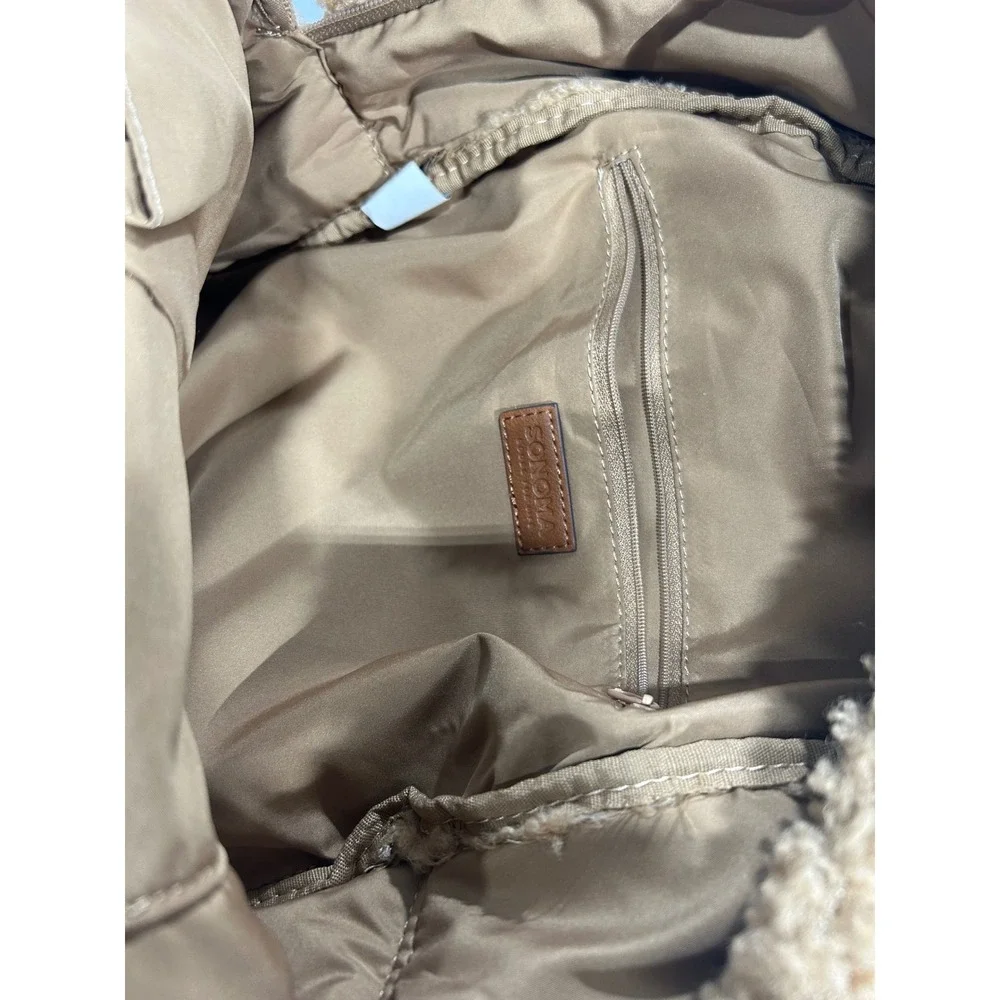 Sonoma Goods for Life Tan Sherpa Fleece‎ Backpack Faux Leather Trim Brown Bag